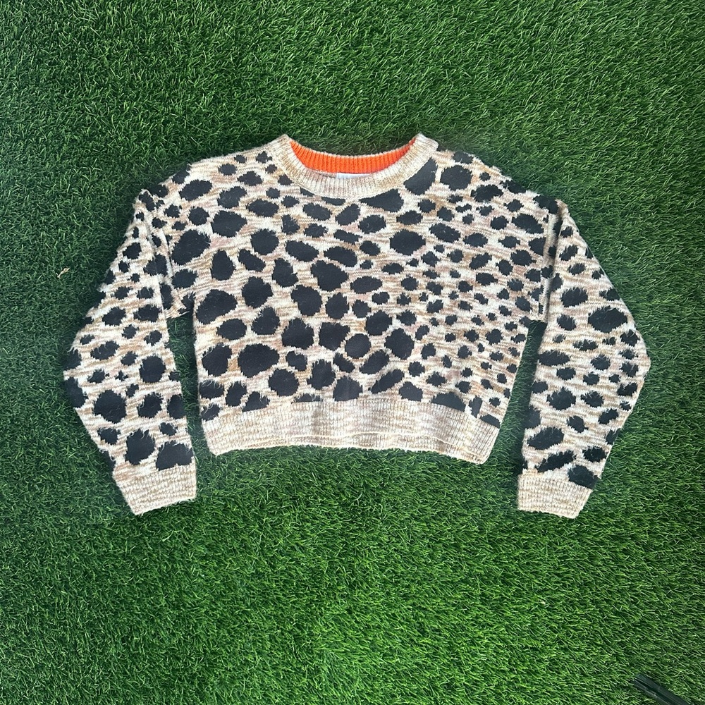 Topshop Black and Cream Leopard Print Sweater